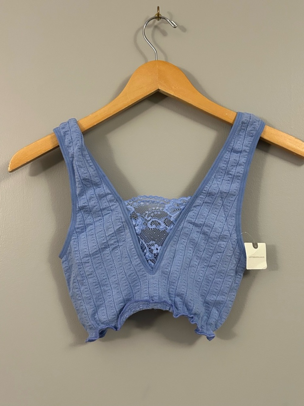 Anthropologie Ribbed Lace-Back Bralette in Periwinkle NWT XS/S